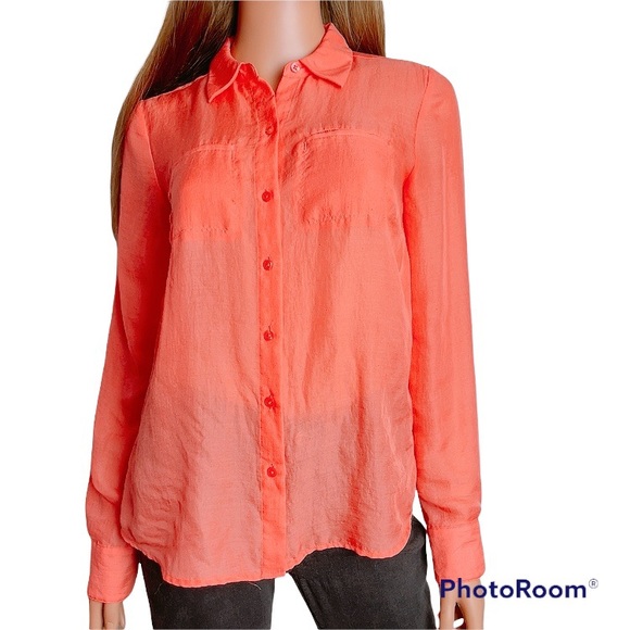 LOFT Coral Peach Button Down Shirt - Picture 2 of 6
